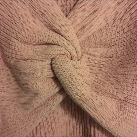 Stylish V Neck Knot Crop Front Rose Red Sweater - Picture 5 of 7